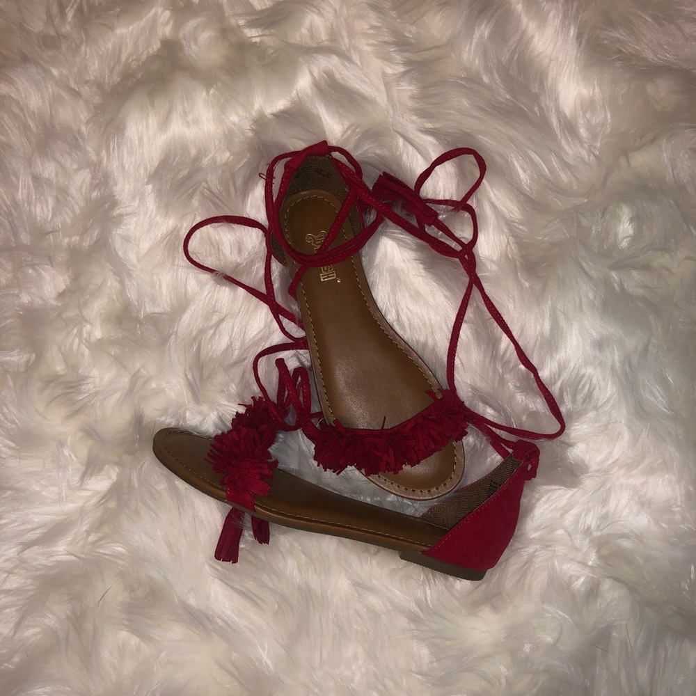 Red lace up sandals